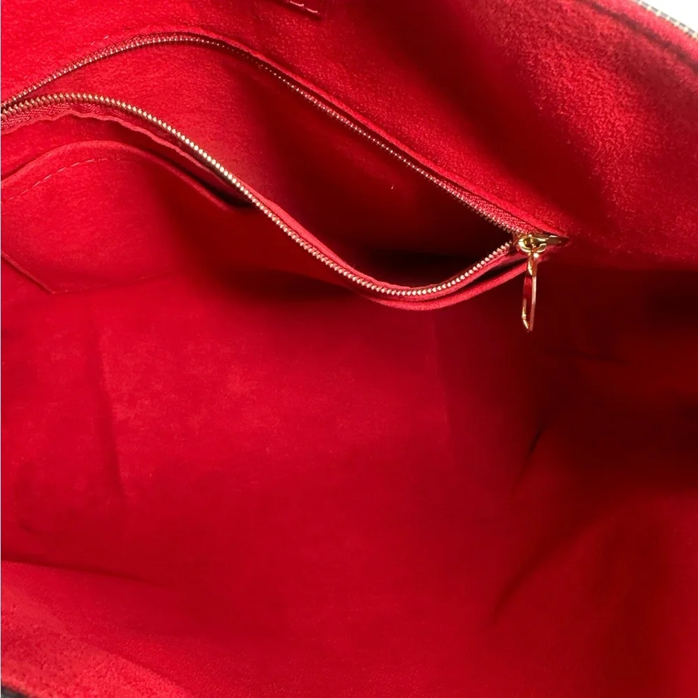 LOUIS VUITTON Damier Ebene Tote Bag with Red Accents - Picture 8 of 10